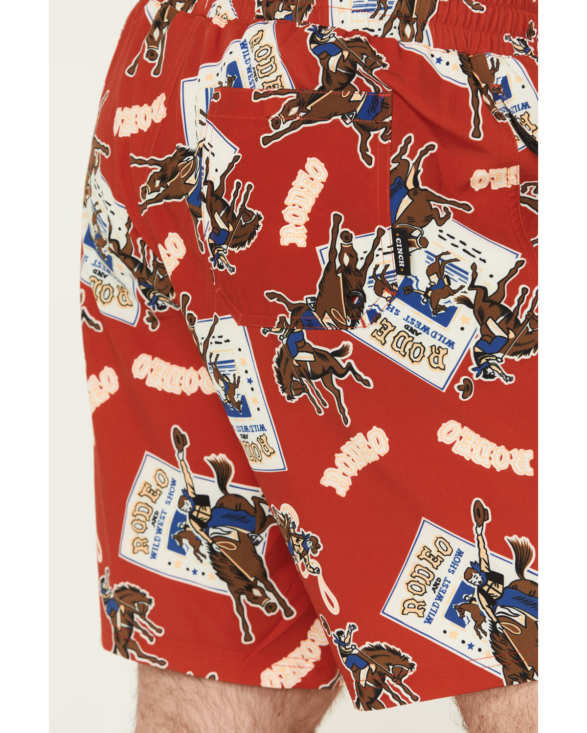 Image #4 - Cinch Men's Rodeo Print Stretch Board Shorts, Red, hi-res