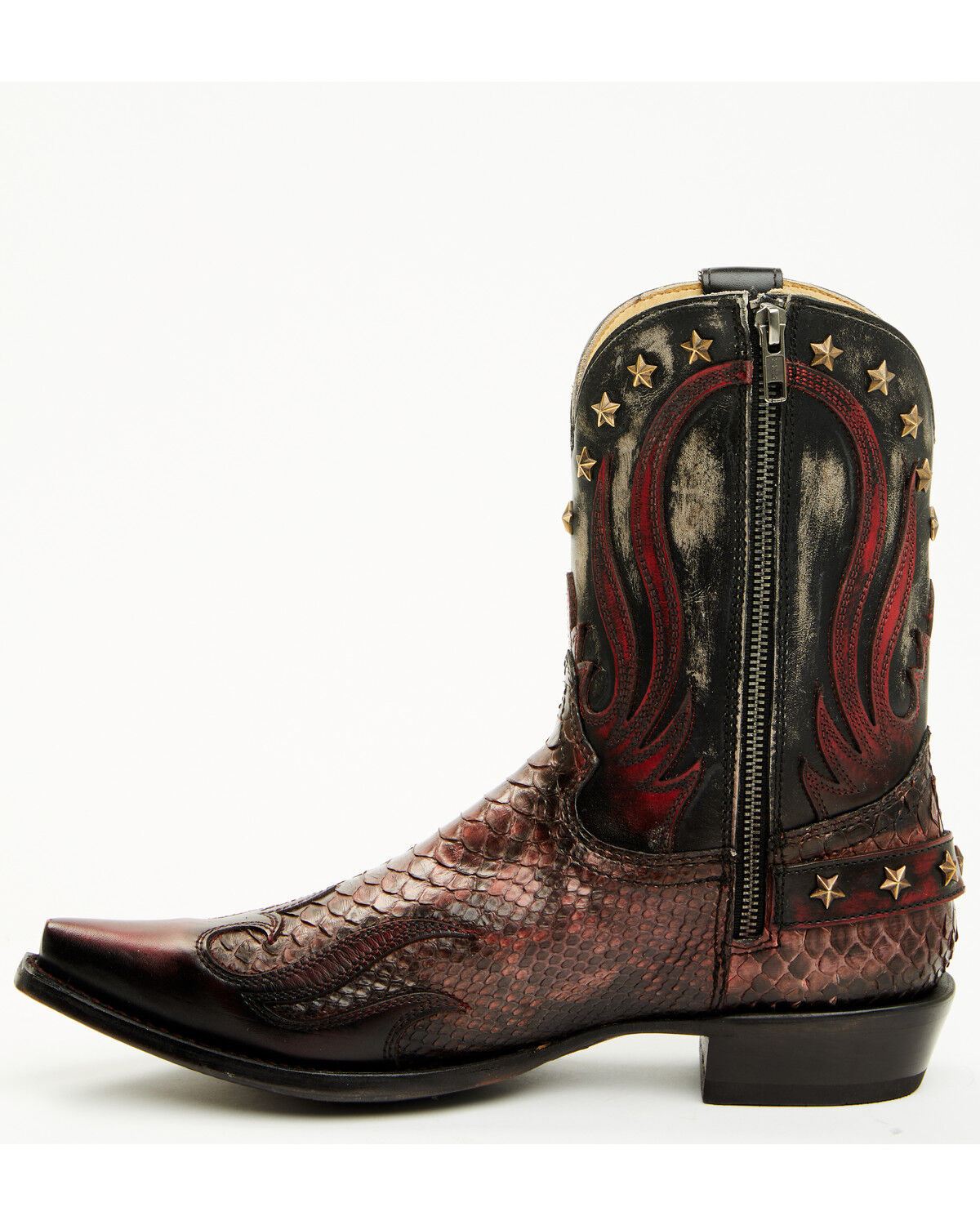 Image #3 - Corral Men's Exotic Python Studded Short Western Boots - Snip Toe, Red, hi-res