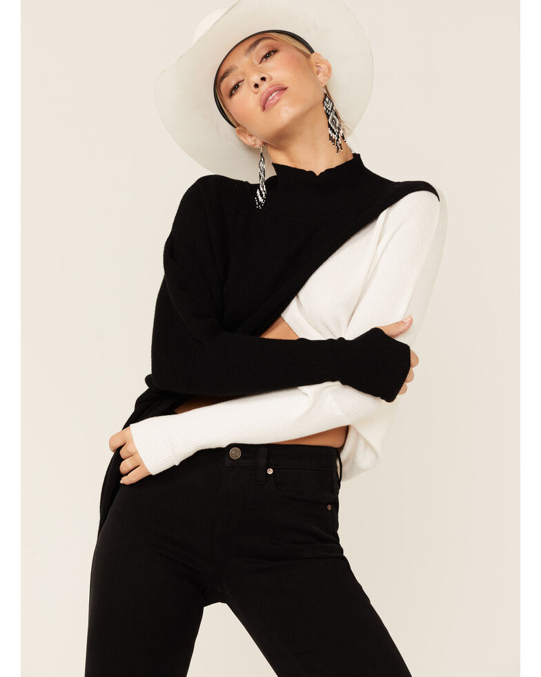 Revel Women's Colorblock Mockneck Sweater, Black, hi-res