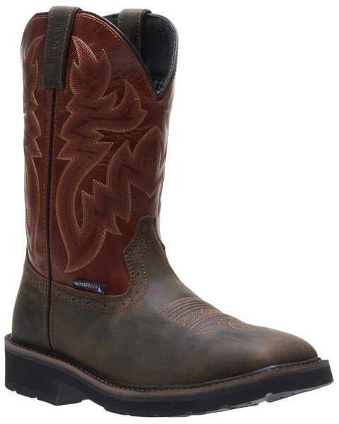 Wolverine Men's Rancher Waterproof Western Work Boots - Steel Toe, Brown, hi-res