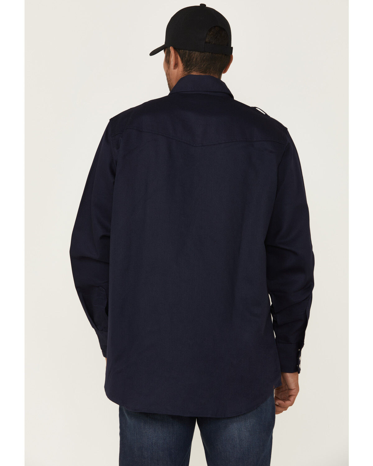 Image #4 - Forge Workwear Men's FR Solid Long Sleeve Snap Work Shirt, Navy, hi-res