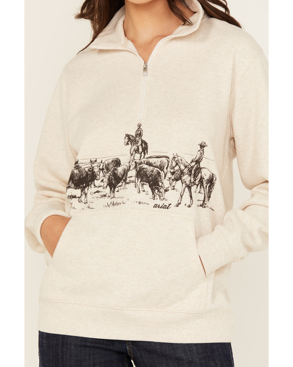 Image #3 - Ariat Women's Boot Barn Exclusive 1/2 Zip Scenic Pullover, Oatmeal, hi-res