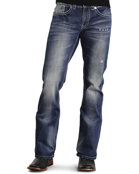 Stetson Rock Fit Bold X Stitched Jeans - Big & Tall, Med Wash, hi-res