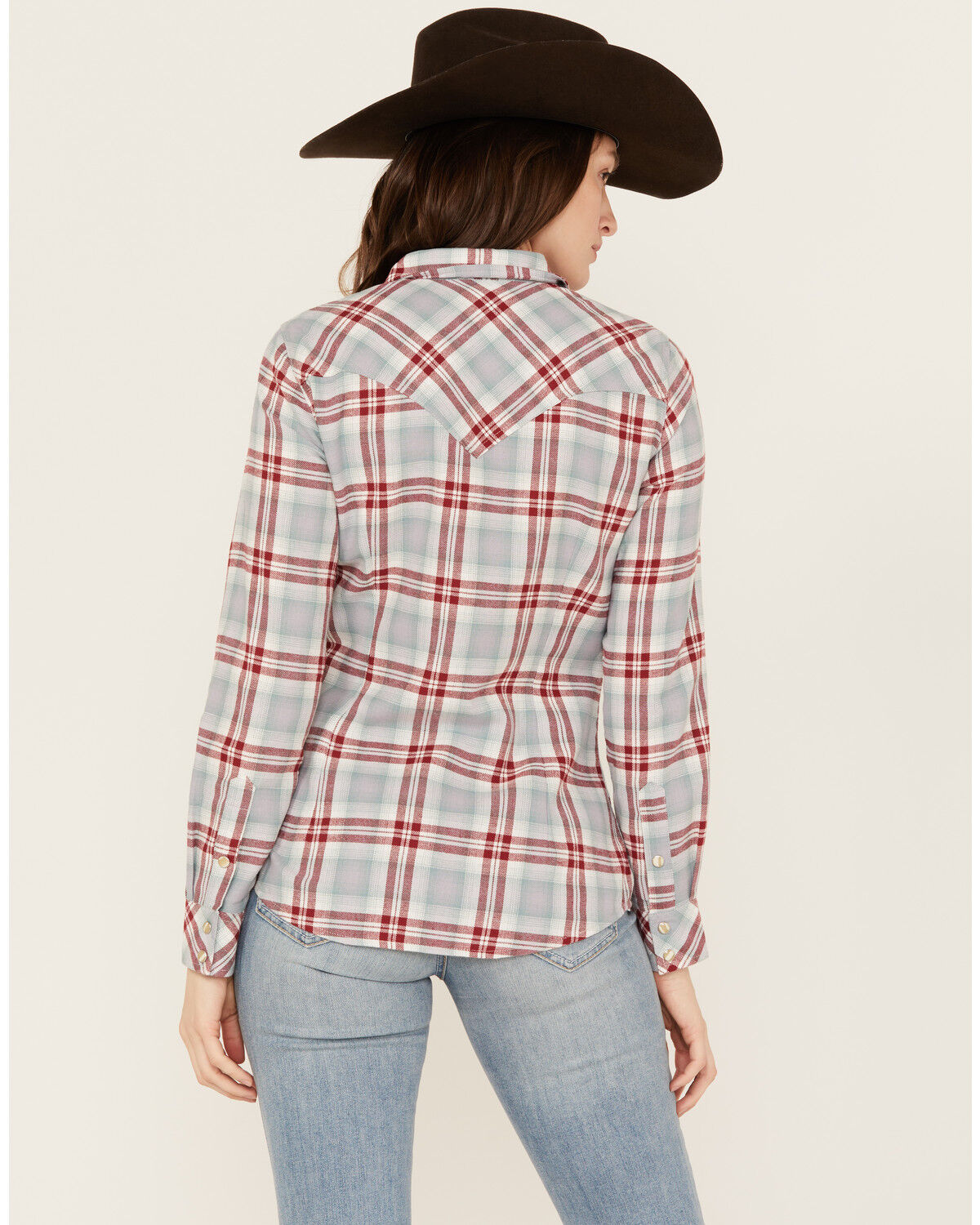 Image #4 - Wrangler Retro Women's Boot Barn Exclusive Long Sleeve Snap Western Flannel Shirt, Steel Blue, hi-res