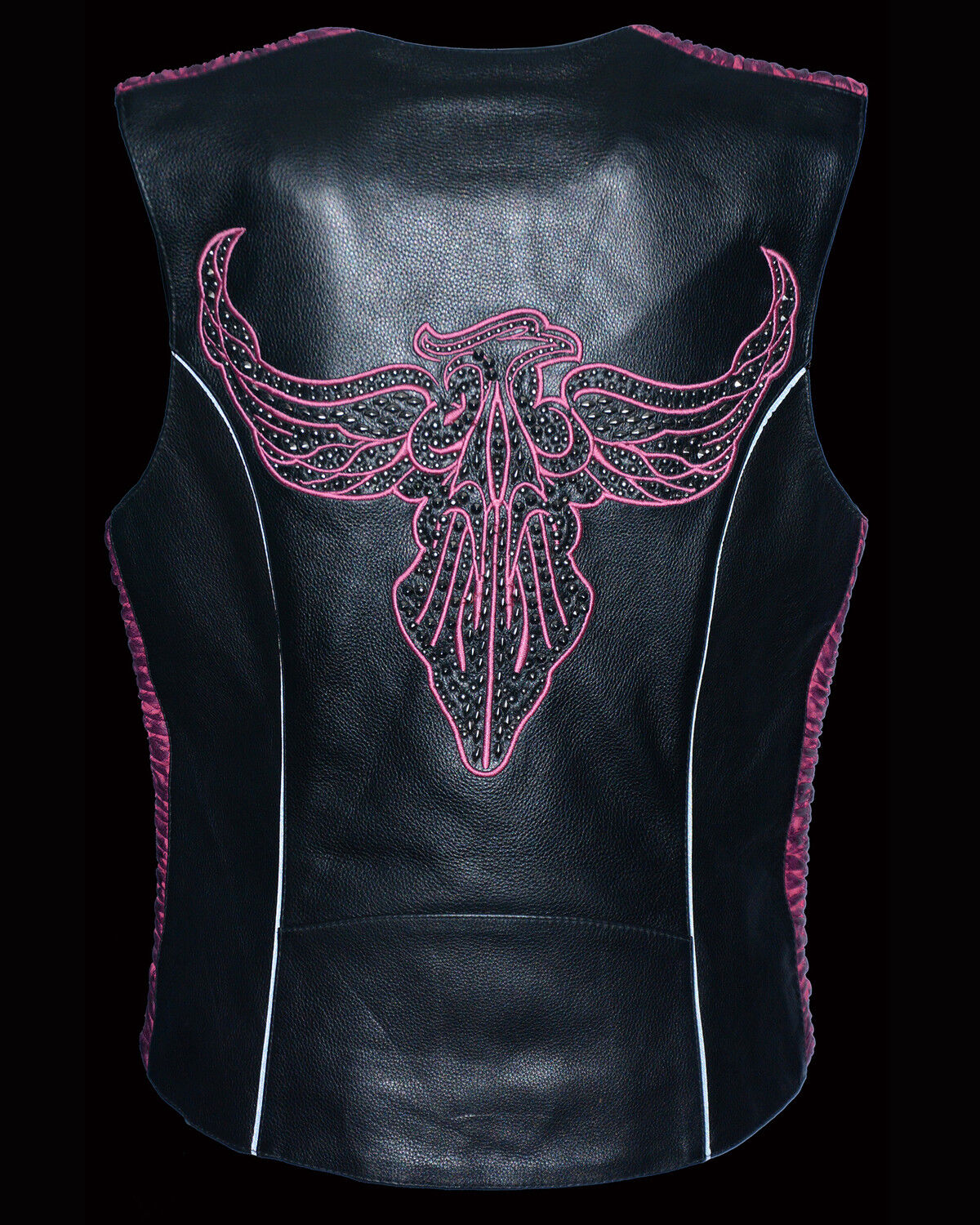 Image #2 - Milwaukee Leather Women's Phoenix Stud Embroidered Snap Front Vest - 3X, Pink/black, hi-res