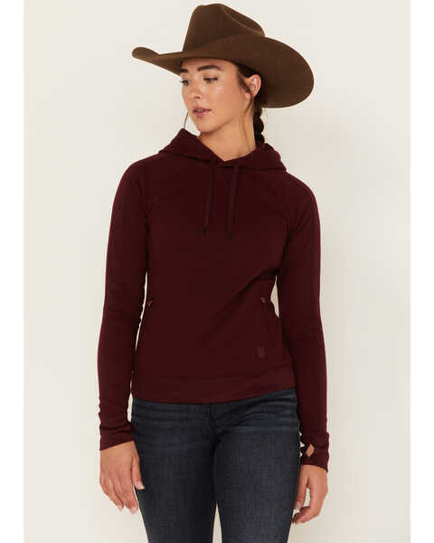 Image #1 - RANK 45® Women's Technical Waffle Knit Hooded Top, Burgundy, hi-res