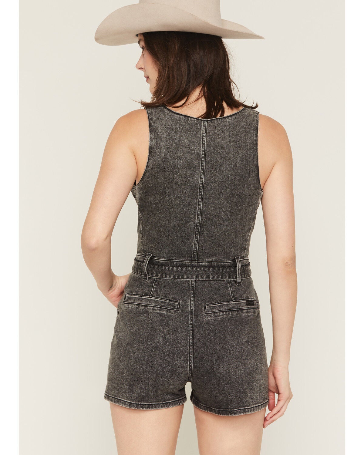 Image #4 - Rock & Roll Denim Women's Sleeveless Star Studded Denim Romper, Black, hi-res