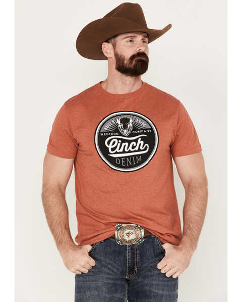 Cinch Men's Logo Graphic Short Sleeve T-Shirt, Heather Orange, hi-res