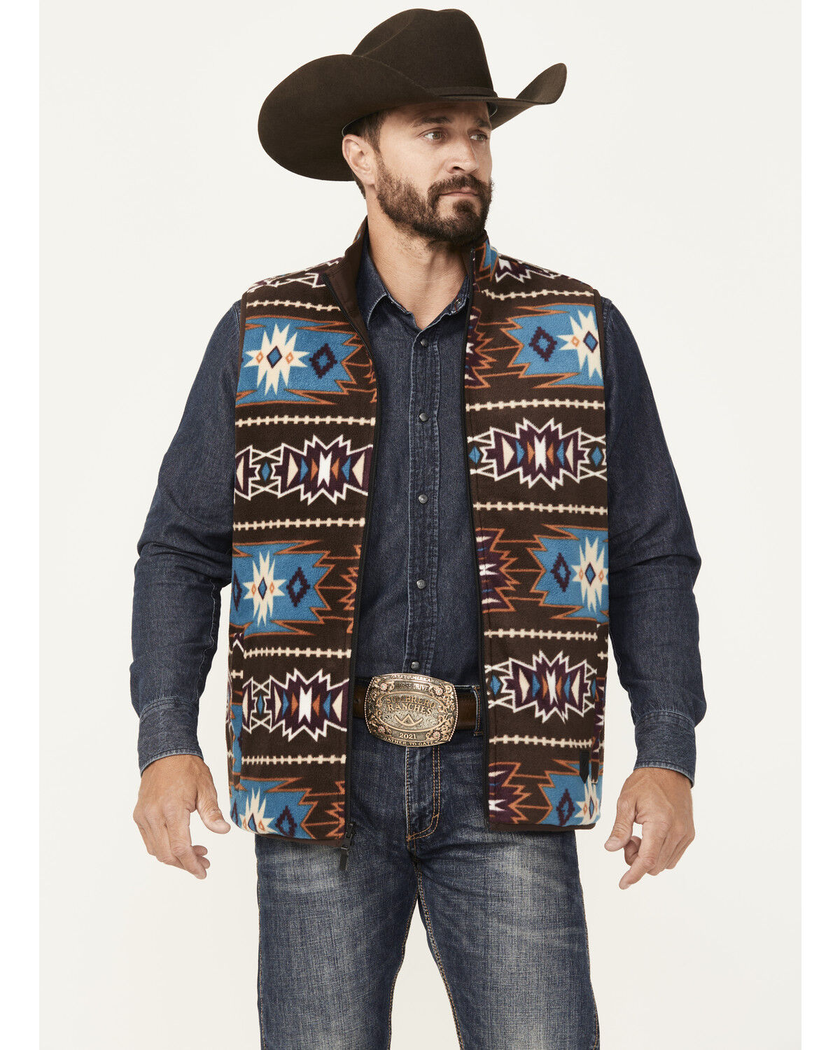 Image #1 - RANK 45® Men's Reversible Southwestern Softshell Vest, Chocolate, hi-res