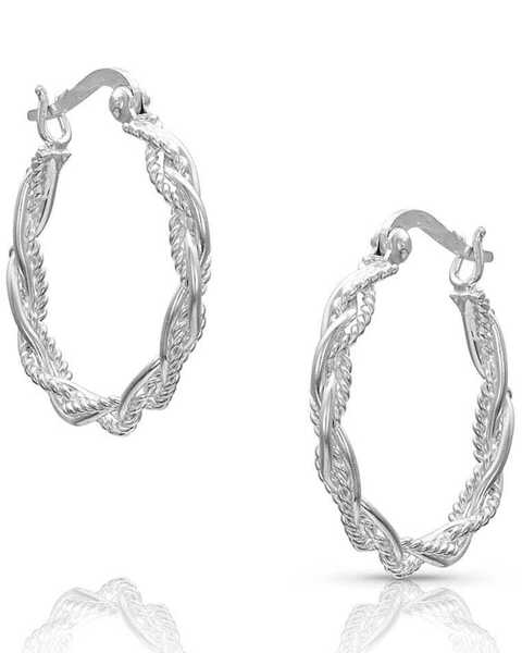 Image #1 - Montana Silversmiths Women's Braided Rope Hoop Earrings, Silver, hi-res