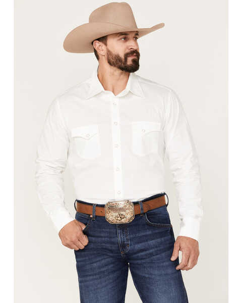 Rock & Roll Denim Men's Solid Stretch Western Shirt , White, hi-res