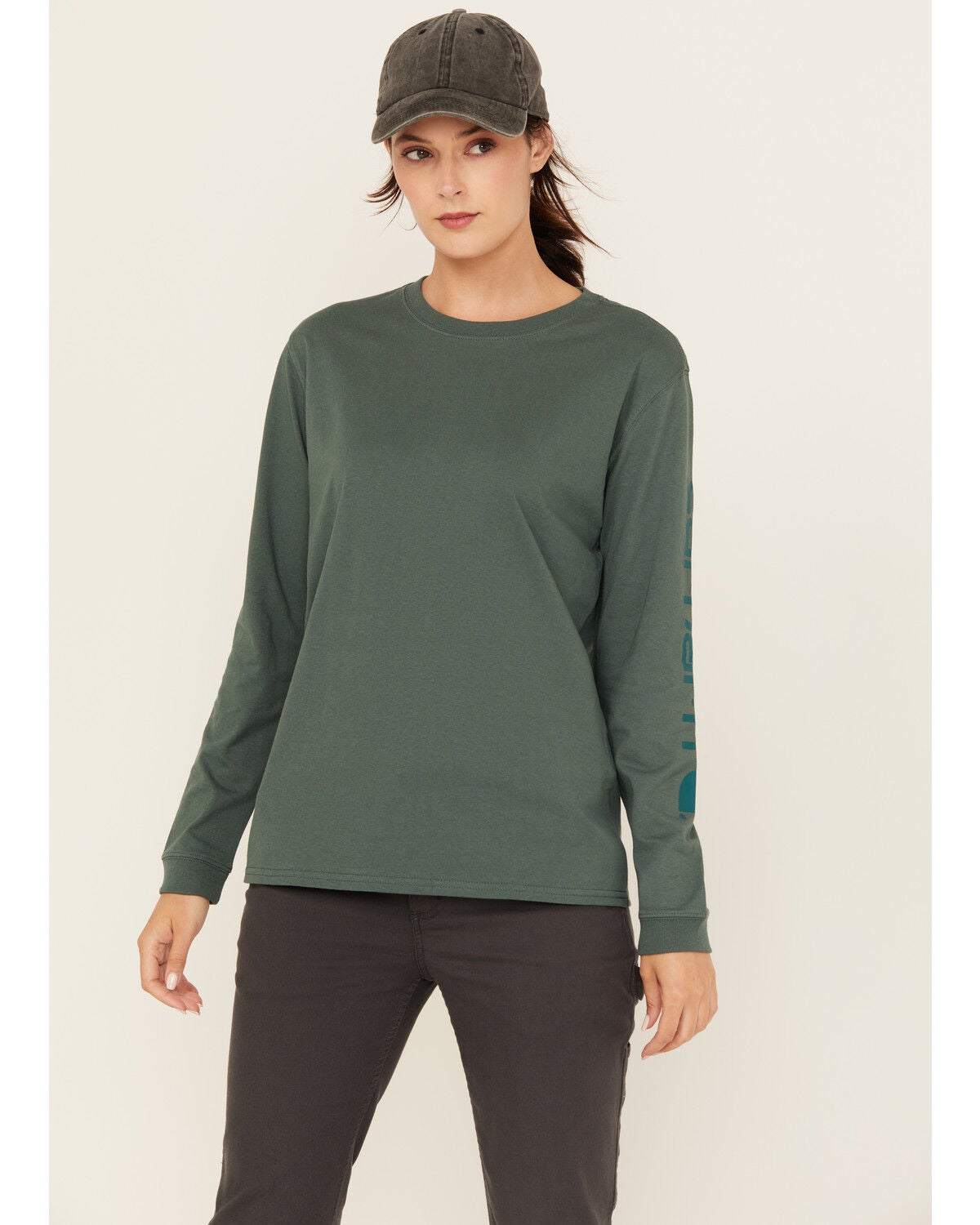 Carhartt Women's Loose Fit Heavyweight Long Sleeve Graphic Tee, Forest Green, hi-res