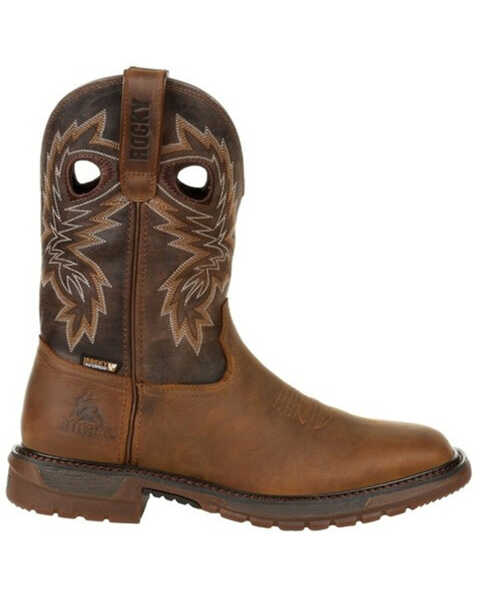 Rocky Men's Ride FLX Waterproof Pull On Western Boot - Square Toe, Brown, hi-res
