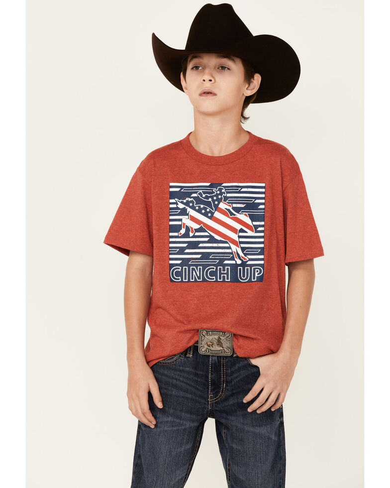 Cinch Boys' Cinch Up American Graphic T-Shirt, Heather Red, hi-res