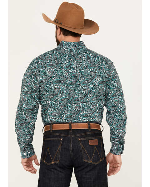 Image #4 - Cinch Men's Paisley Print Long Sleeve Button-Down Western Shirt, Teal, hi-res