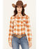 Image #1 - Wrangler Retro Women's Boot Barn Exclusive Plaid Print Long Sleeve Pearl Snap Flannel Shirt, Rust Copper, hi-res