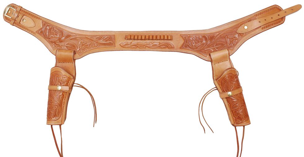 .45 Caliber Hand Tooled Leather DoubleGun Belt & Holster Sheplers