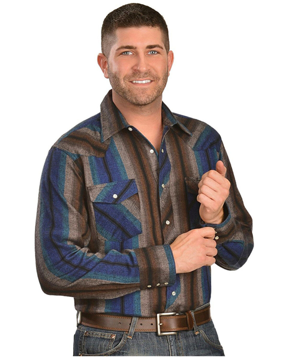 Image #2 - Wrangler Assorted Striped 4.5 oz.Flannel Long Sleeve Shirts - Big,Tall, Big/Tall, Stripe, hi-res