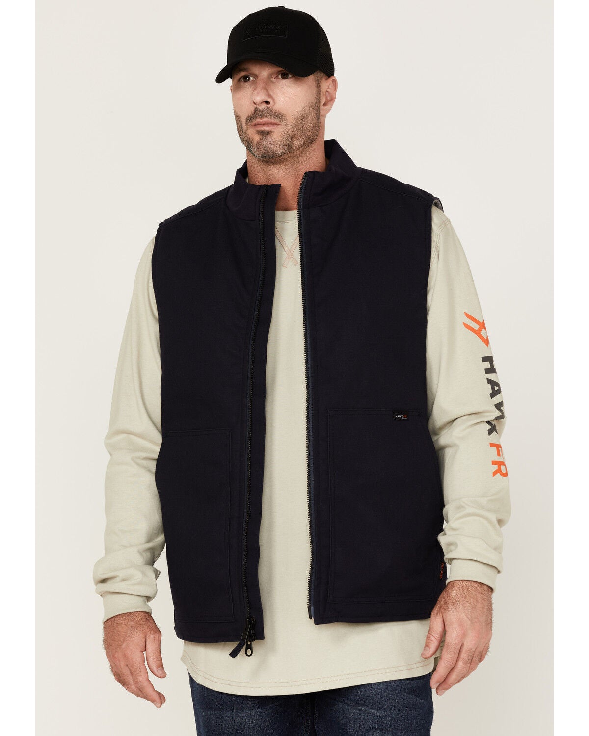 Hawx Men's FR Solid Zip-Front Insulated Work Vest - Tall, Navy, hi-res