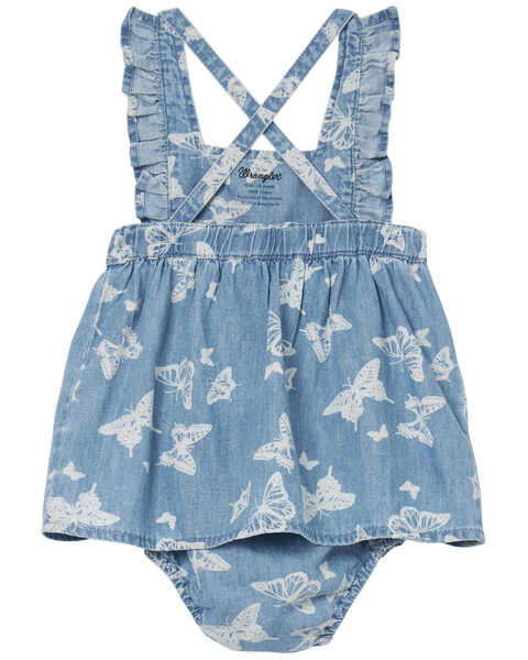 Image #2 - Wrangler Infant Girls' Denim Butterfly Print Dress Onesie , Blue, hi-res