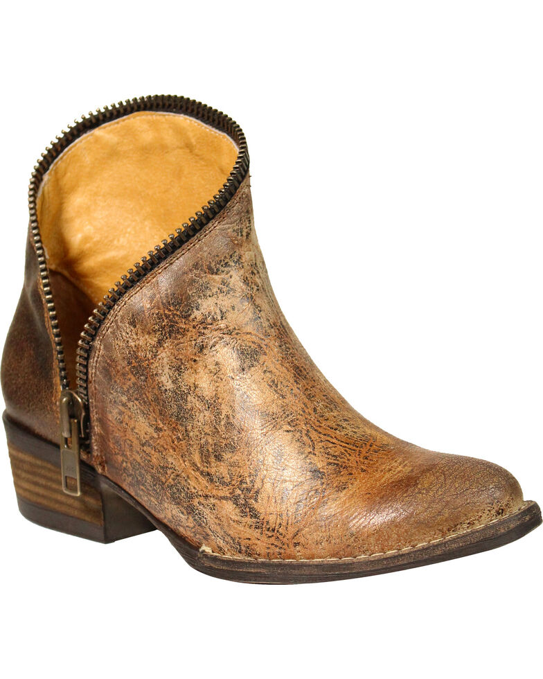 Corral Women's Distressed Zipper Ankle Boots - Round Toe , Tan, hi-res