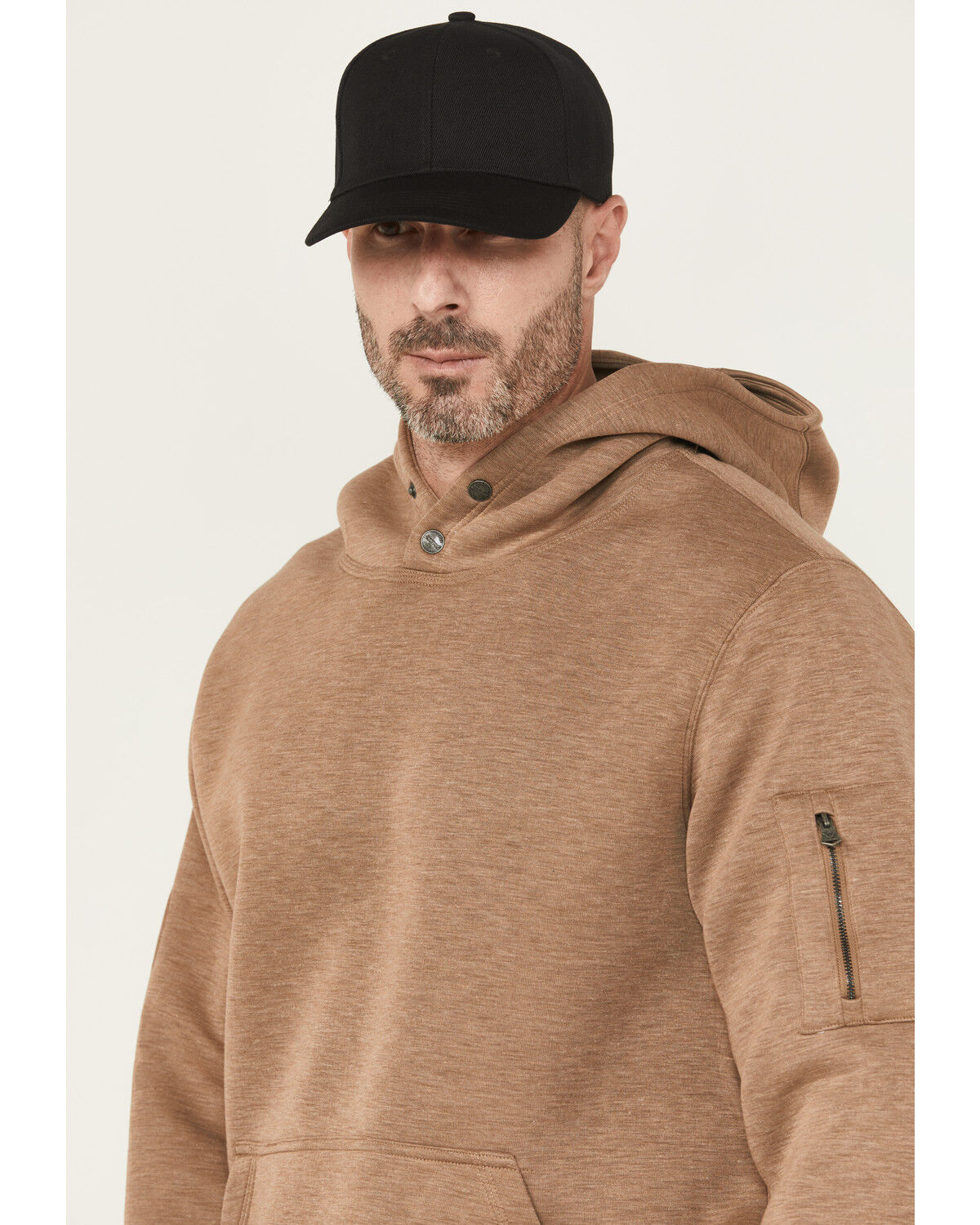 Image #2 - Thorogood Men's Snap Neck Hooded Sweatshirt, Lt Brown, hi-res