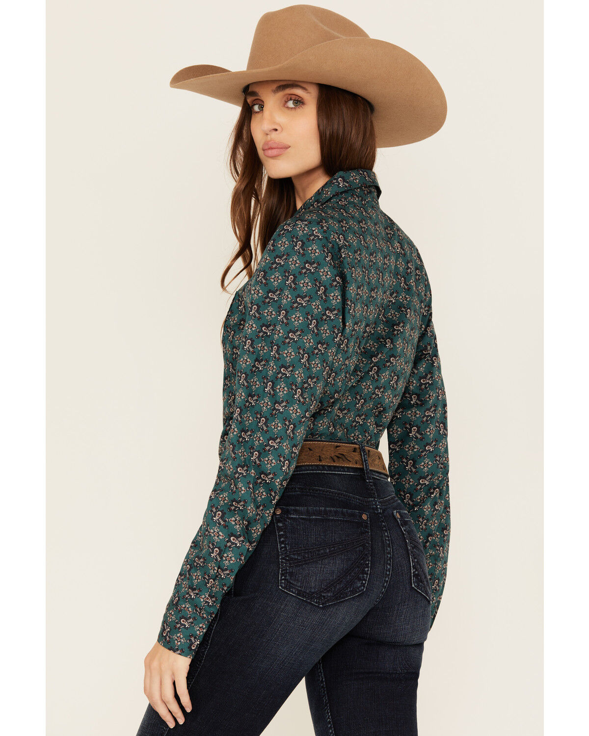 Image #4 - Cinch Women's Paisley Print Long Sleeve Button-Down Western Shirt, Green, hi-res