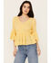 Image #1 - Shyanne Women's Inset Lace Embroidered Peasant Top, Yellow, hi-res