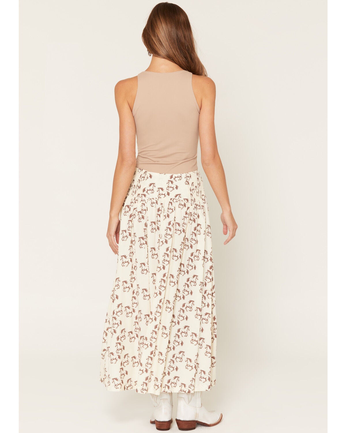 Image #3 - Rock & Roll Denim Women's Boot Barn Exclusive Horse Print Faux Button Midi Skirt, Natural, hi-res