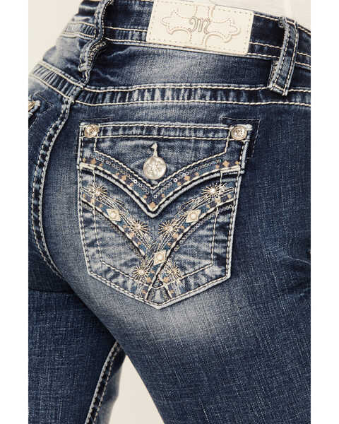 Image #2 - Miss Me Women's Dark Wash Mid Rise Faux Flap Pocket Bootcut Stretch Denim Jeans , Dark Wash, hi-res