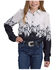 Image #1 - Roper Girls' Horse Border Long Sleeve Snap Western Shirt, White, hi-res