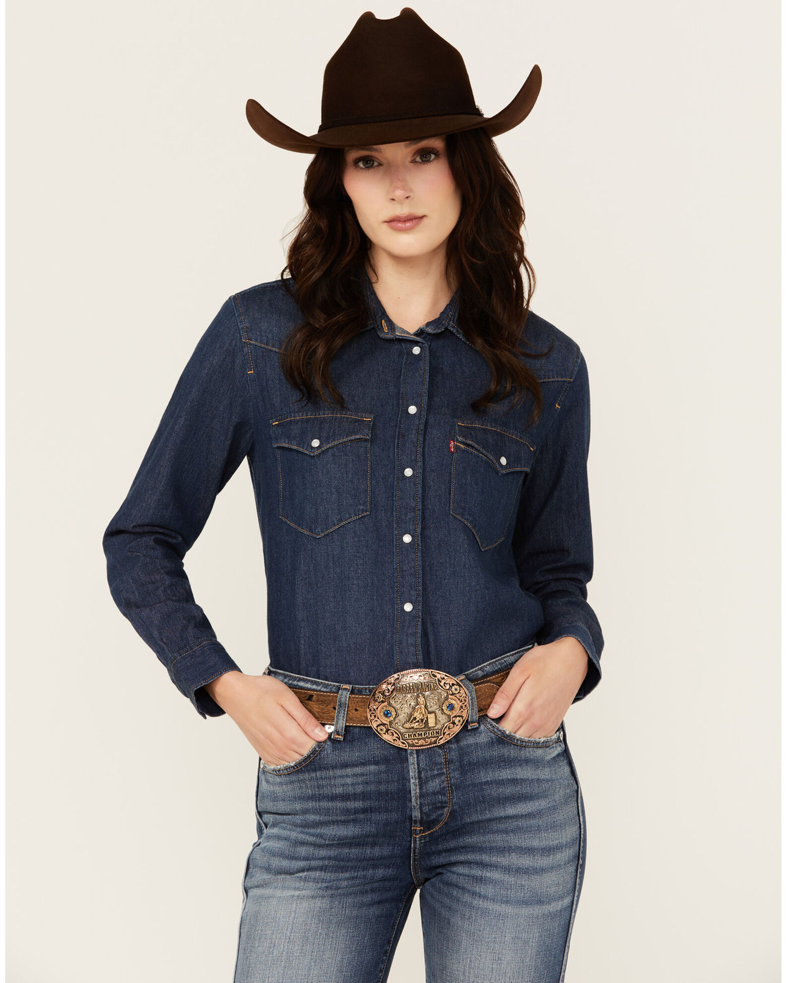 Levi s Women s Dark Wash Denim Long Sleeve Pearl Snap Ultimate Western Shirt Sheplers