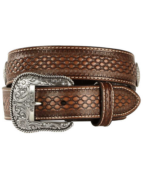 Image #1 - Ariat Men's Fabric Inlay Concho & Basketweave Leather belt, Natural, hi-res