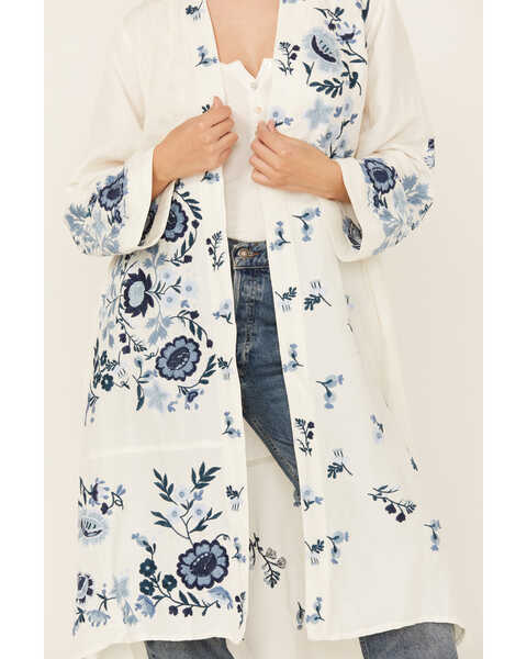 Image #3 - Johnny Was Women's Floral Embroidered Long Sleeve Kimono , White, hi-res