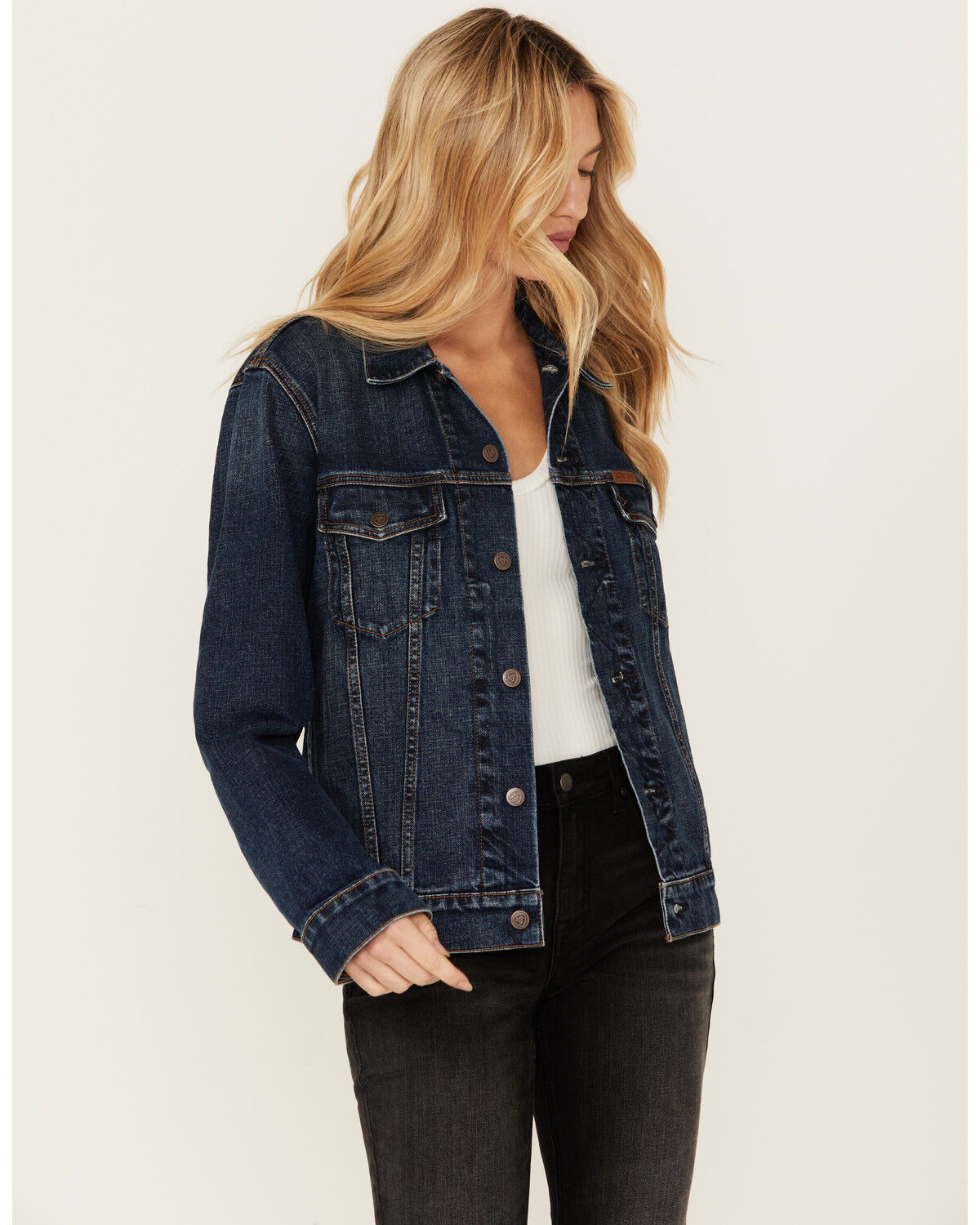 Image #2 - Ariat X Sendero Women's Denim Trucker Jacket, Dark Wash, hi-res