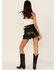Sadie & Sage Women's Black Faux Leather Self Belt Shorts, Black, hi-res