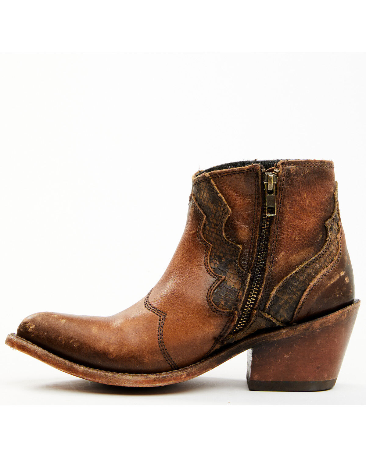 Image #3 - Liberty Black Women's Mosil Faux Snake Zipper Western Fashion Booties - Round Toe, Brown, hi-res