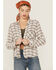 Beyond The Radar Women's Featherweight Floral Plaid Print Long Sleeve Shirt, Cream, hi-res