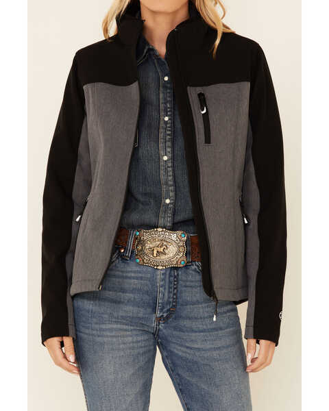 Roper Women's Gray & Black Contrast Fleece Zip-Front Softshell Jacket , Grey, hi-res