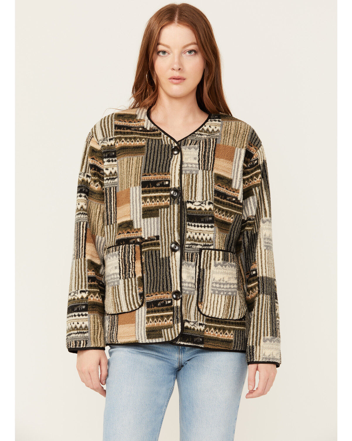 Image #1 - Miss Me Women's Multi Striped Print Button-Down Jacket, Multi, hi-res