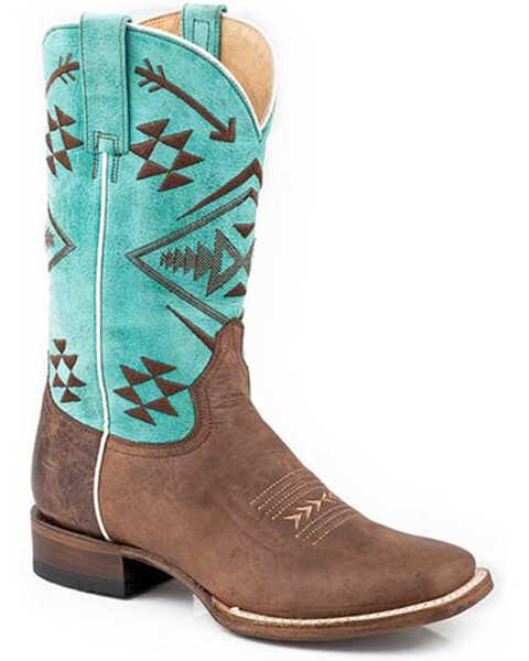 Image #1 - Roper Women's Ruby Burnished Southwestern Embroidered Western Boots - Square Toe , Brown, hi-res