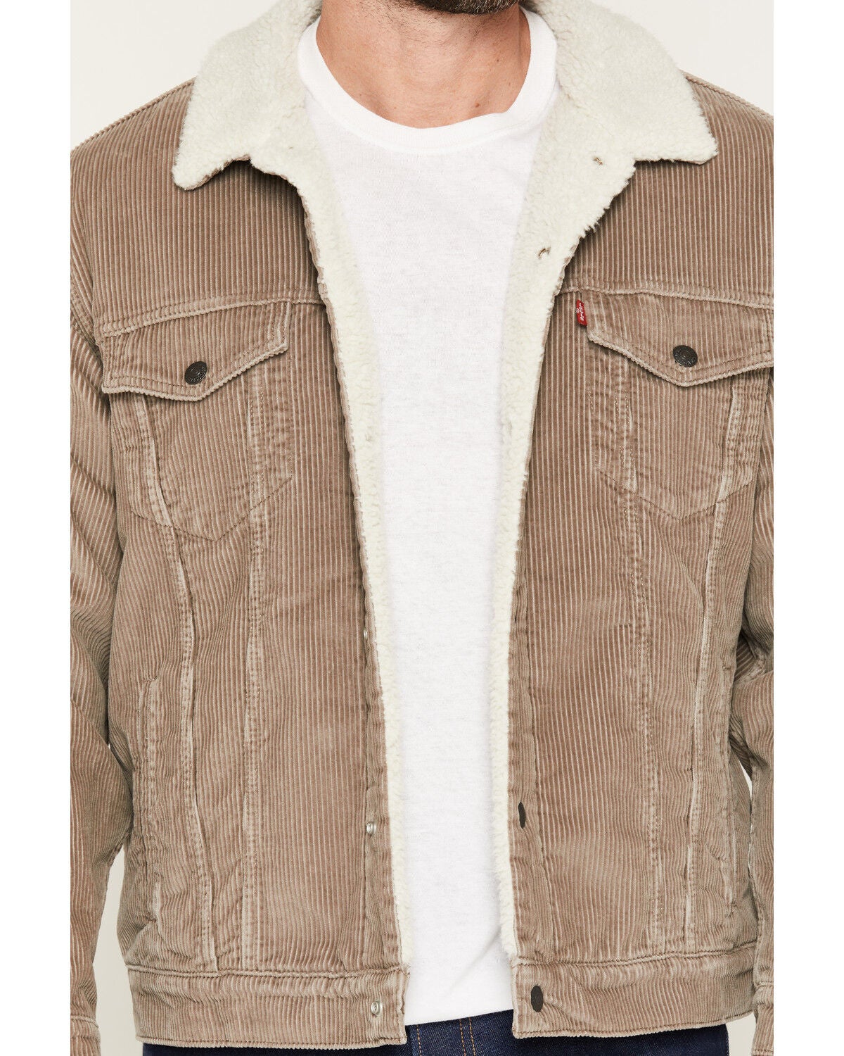 Image #3 - Levi's Men's Brindle Sherpa Lined Corduroy Trucker Jacket, Tan, hi-res