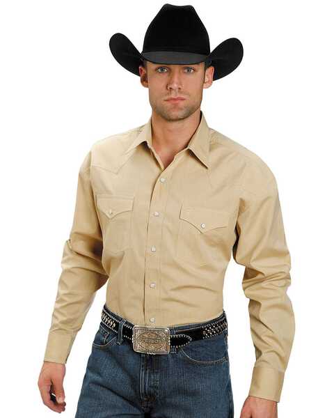 Image #1 - Stetson Men's Solid Oxford Long Sleeve Snap Western Shirt , Yellow, hi-res