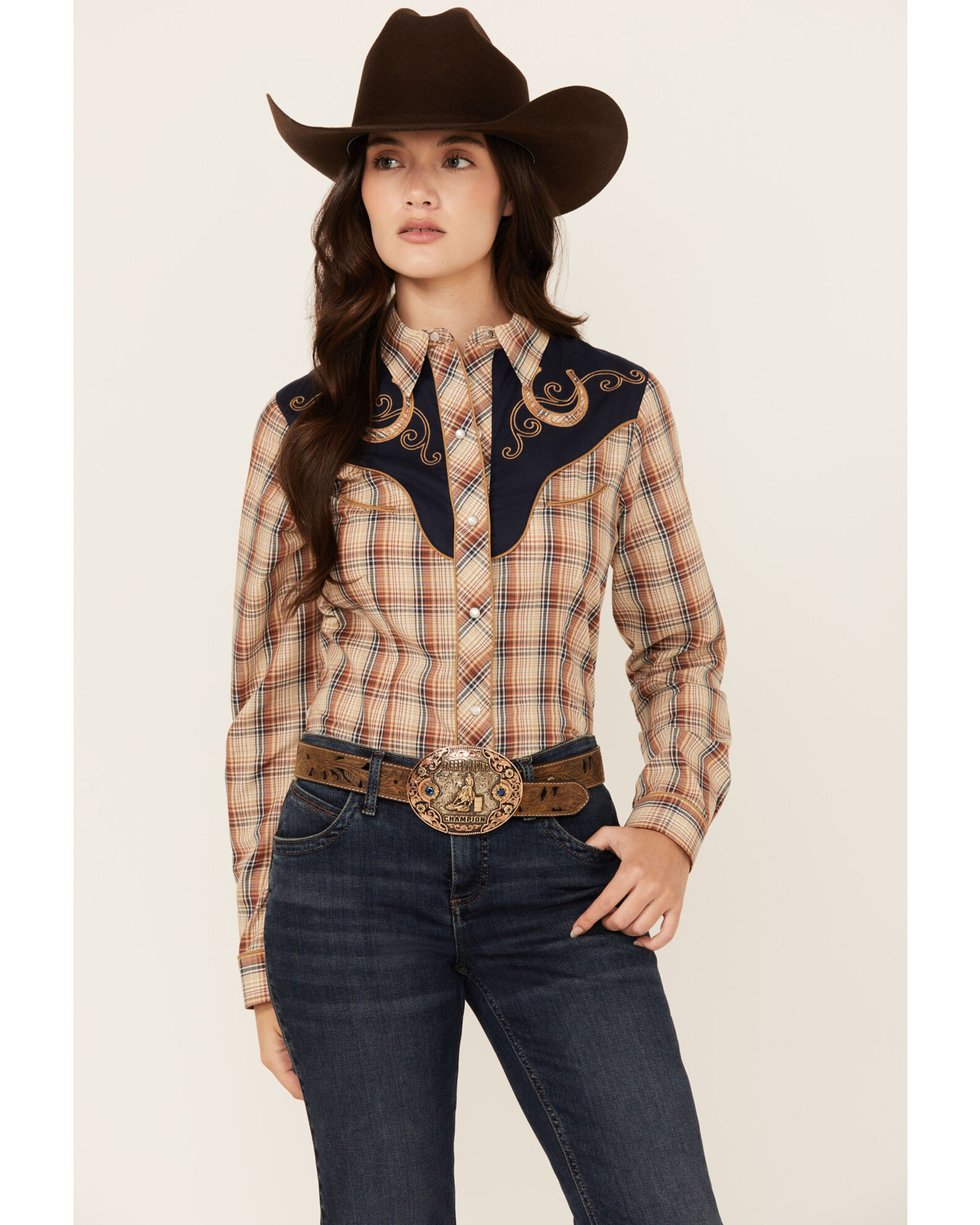 Roper Women s Embroidered Yoke Plaid Print Long Sleeve Snap Western Shirt Sheplers