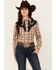 Image #1 - Roper Women's Embroidered Yoke Plaid Print Long Sleeve Snap Western Shirt, Brown, hi-res