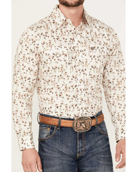 Image #3 - Panhandle Select Men's Floral Print Long Sleeve Snap Western Shirt, Cream, hi-res