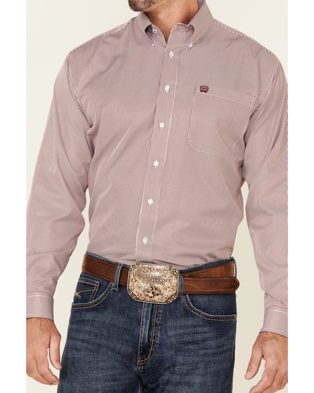 Cinch Men's White \u0026 Red Tencel Stripe 