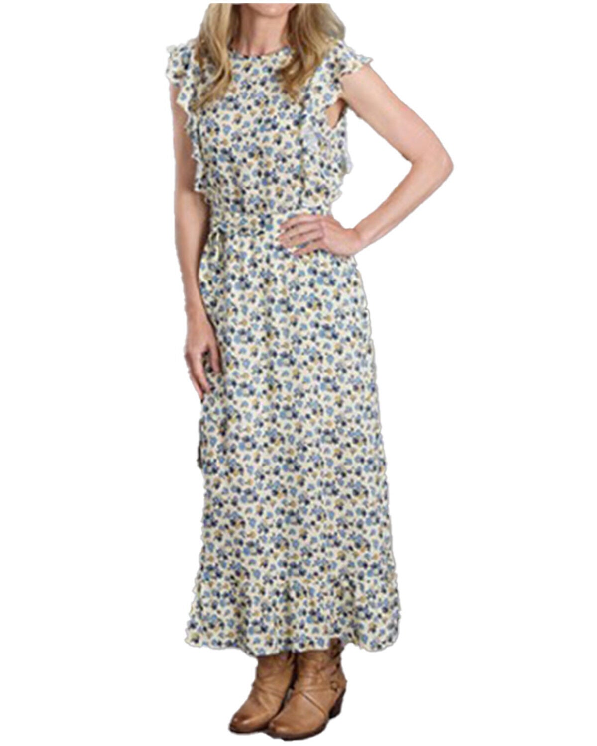 Stetson Women's Field Flowers Floral Print Short Sleeve Maxi Dress, Cream, hi-res
