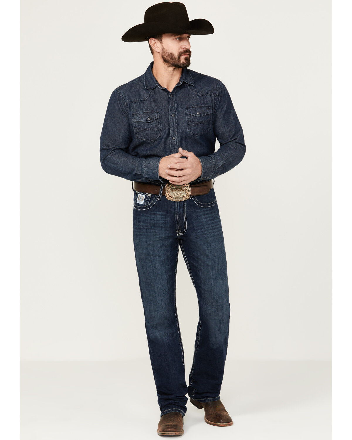 Image #1 - Cinch Men's White Label Performance Dark Relaxed Straight Stretch Denim Jeans, Indigo, hi-res