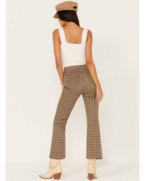 Image #3 - Cleo + Wolf Women's High Rise Plaid Print Flare Jeans, Brown, hi-res